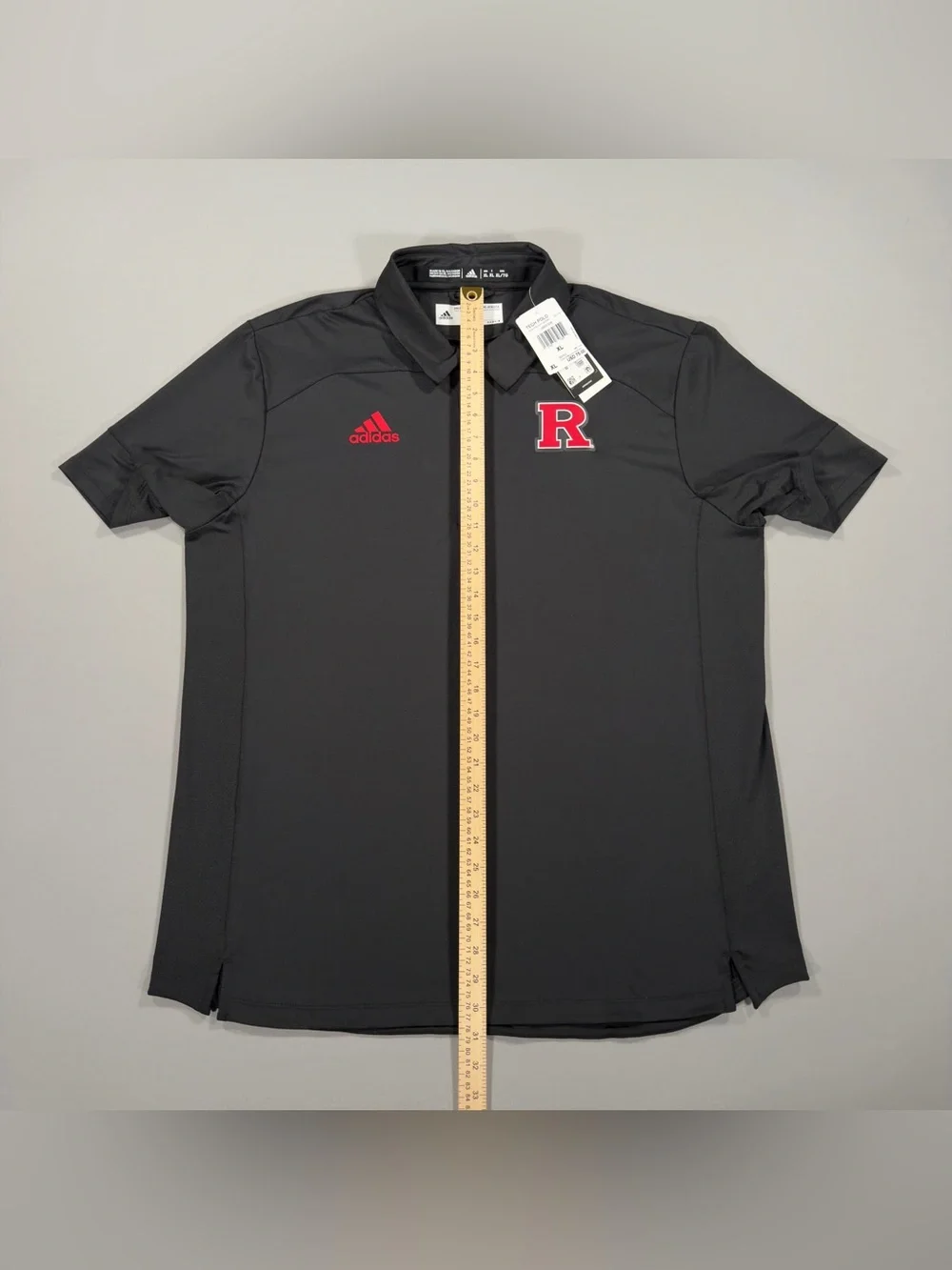 NWT Adidas Rutgers Polo Shirt Mens XL Black Aeroready Scarlet Knights Golf NCAA